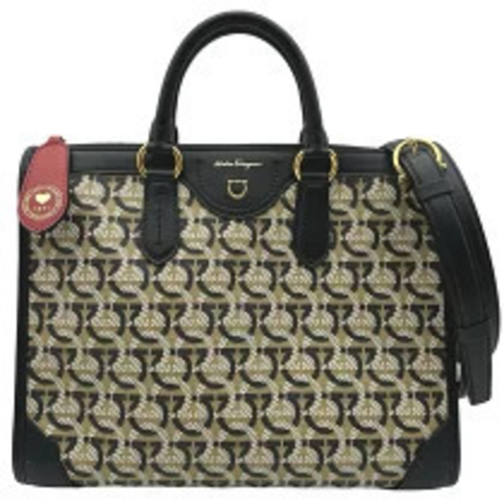 Salvatore Ferragamo Gancini Shoulder Bag Brown Black Handbag